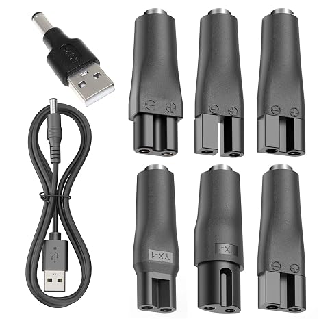 8-Piece Electric Shaver Charger Kit - Power Cord Replacement Charger 5V USB Adapter Set for Electric Hair Clippers, Beard Trimmers, Shavers, Bathroom and Travel Essential, Long Tweezers Aquarium