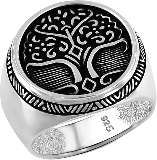 Solid 925 Sterling Silver Tree of Life Signet Ring for men