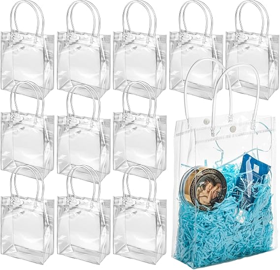 25 Stück Klare Geschenktüten - Wiederverwendbare Geschenktüten Durchsichtig - Pvc Geschenkbeutel - Süßigkeitentüten mit Griffen für HochzeitShoppingPartyBabyparty - 23x17x7cm