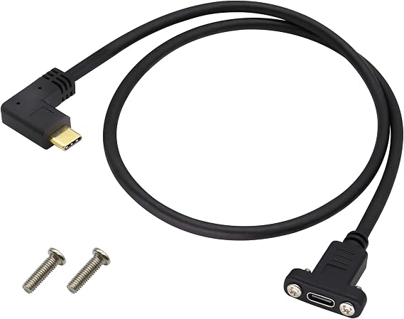 90 Degree 3.1Type C Cable10Gbps Right & Left Angle USB 3.1 Type C Male to Female Panel Mount Cable,Supports Charging,Data,Audio,Video Cable Compatible Samsung S10 S9 S8,MacBook(0.6M/2ft)