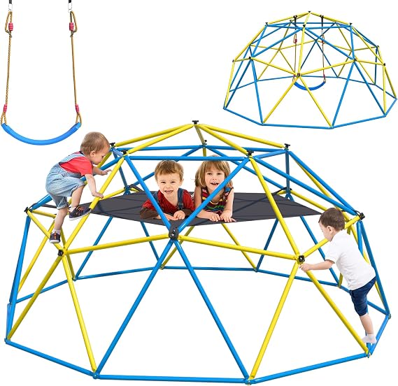 10ft Climbing Dome with Hammock and Swing for Kids 3-8, Supports 800 lbs | ASTM Certified Outdoor& Indoor Jungle Gym with 3D Assembly Video, Rust-Resistant & Weather-Resistant for Backyard Play