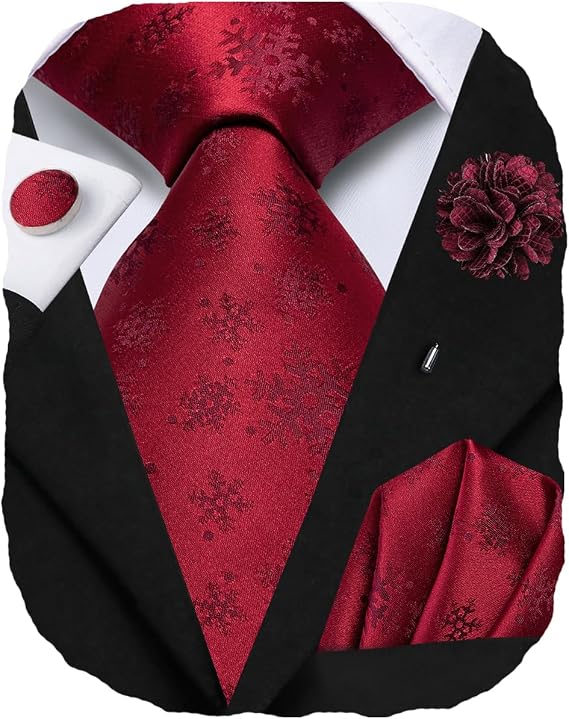 Hi-Tie Christmas Ties for Men Snowflake Xmas Christmas Tie Festival Necktie Lapel Pin Pocket Square Cufflinks Set