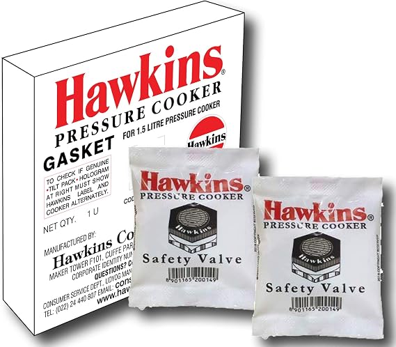 Hawkins Rubber Gasket 2 Units For 1.5liter Pressure Cooker And 2 Units Of Safety Valve, Assorted