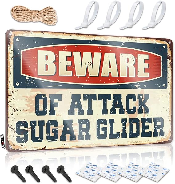 Man Cave Signs and Decor Beware of Attack Sugar Glider Sign Bar Accessories for Man Cave Man Cave Tin Sign(20X30CM)