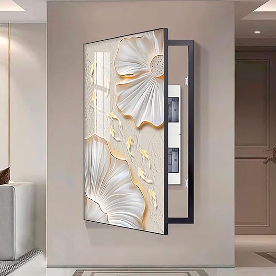 Wall Mounted Electrical Panel Cover Decorative Fuse Box Cover Crystal Porcelain Painting, for Breaker Electrical Panel Fuse Switch(Black-A,40 * 80cm/15.7 * 31.5in)