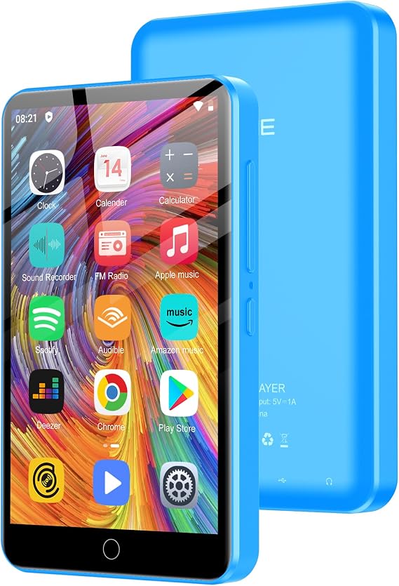 80 GB MP3 Player with Bluetooth and WiFi 4.0 Inch Touchscreen MP3 Player for Children Built-in Speaker MP4 Player with Spotify Audible Amazon Music Deezer Pandora FM Radio up to 1 TB Blue