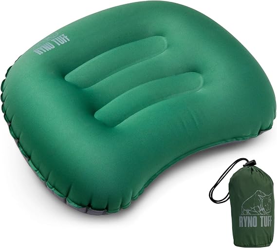 Ryno Tuff Inflatable Outdoor Camping Pillow with Knitted Fabric for Neck Lumbar Support - Insulated Inflatable Travel Pillow for Camping, Backpacking, Hiking & Traveling with A Compact Carrying Case