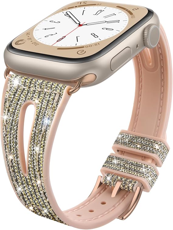 Bling Straps Compatible with Apple Watch Strap 38mm 40mm 41mm Women Men, Slim Thin Soft Sport Replacement Strap With Hollow Design for iWatch Series 9 8 7 6 5 4 3 2 1 SE Sport Edition