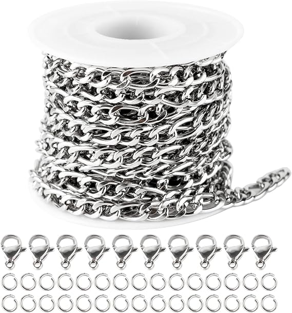 Figaro Chain Link 16.4 Feet 304 Stainless Steel Bracelet Necklace Chain Spool in Bulk for Men Women Jewelry Making