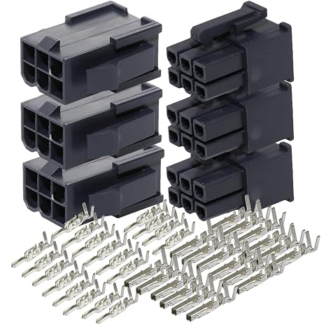 Molex 6-Pin Black(Navy) Connector Pitch 4.20mm.0165" w/18-24 AWG Pin Mini-Fit Jr TM (3 Match Set)