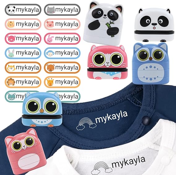Name Stamp for Clothing Kids, No-Iron Kids Fabric Clothing Labels,Double Sided Name Stamp(White + Black Ink)