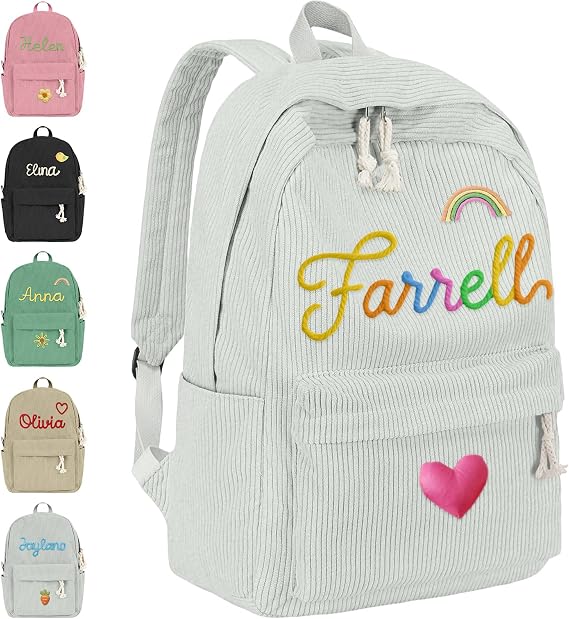 Custom Backpack with Name Personalized School Bookbag Bulk Customize for Kids Boy Girl Travel Camping Casual-Gray