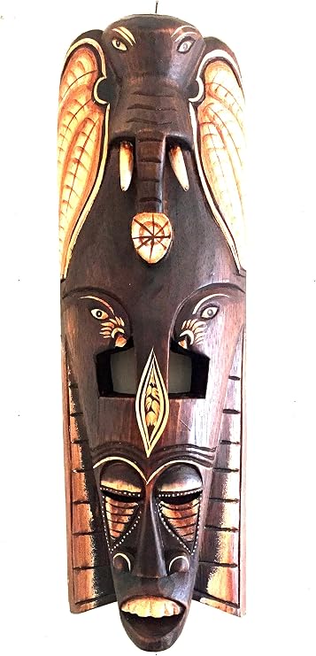 OMA African Mask Wall Hanging Decor Elephant Power Courage Mask Wall Art Decor Statue (20" High)