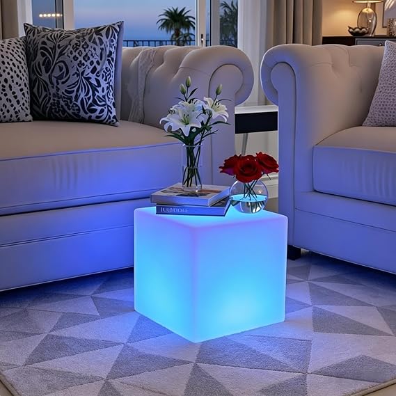 14 inch Versatile LED Cube Light Chair, Rechargeable Light Cubes Table w/Remote, RGB Color Changing Night Light Cube, IP65 Waterproof Lighted Cubes Stool Mood Lights for Kid Home Garden Patio Party