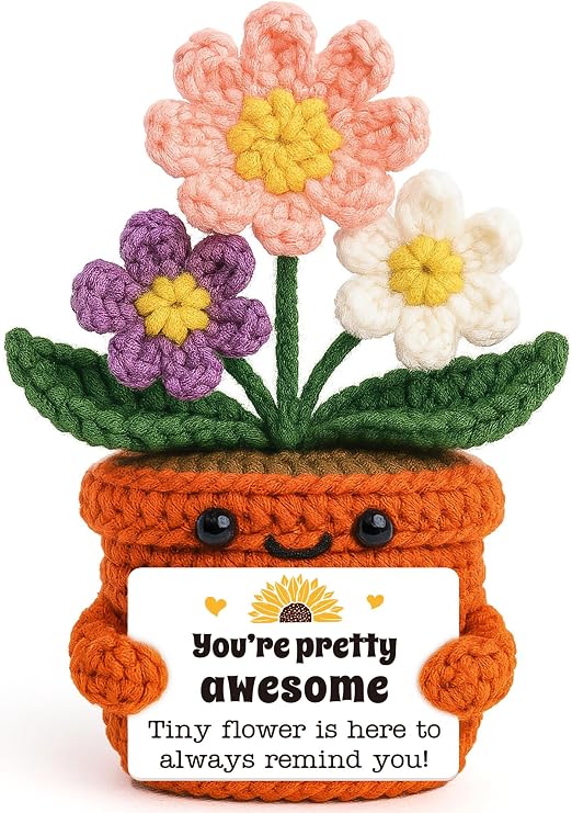 Mini Inspirational Gift for Women Her, Birthday Graduation Office for Daughter Sister Female Friend Coworker, Crochet Daisy Present Home Office Desk Decor