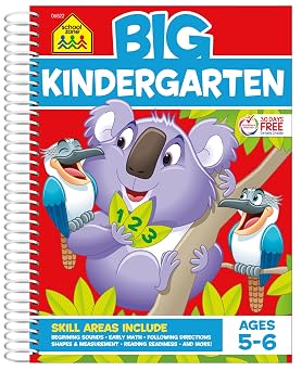 School Zone Big Kindergarten Workbook: 320 Spiral-Bound Pages, Early Reading and Writing, Numbers 0-20, Basic Math, Matching, Story Order, Ages 5-6 Spiral-bound December 29, 2020