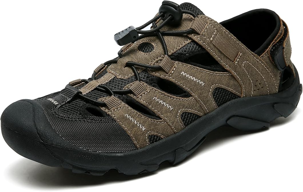 Men's Outdoor Hiking Sandals, High-Performance Sport Closed Toe Adventurous Sandals Anti-Slip Athletic Trail Walking Sandals for Travel Water Beach Boat Fishing Adventure Mountaineering