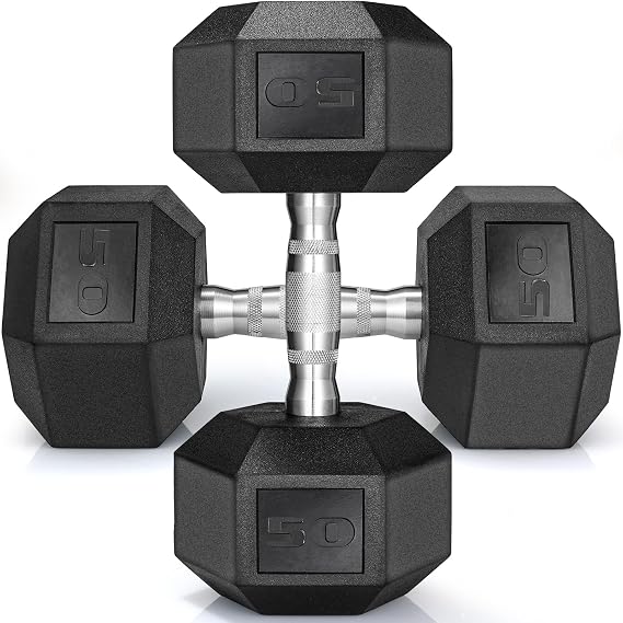 TLGREEN Rubber Coated Cast Iron Hex Dumbbell Set of 2, 30-85lb Free Weights