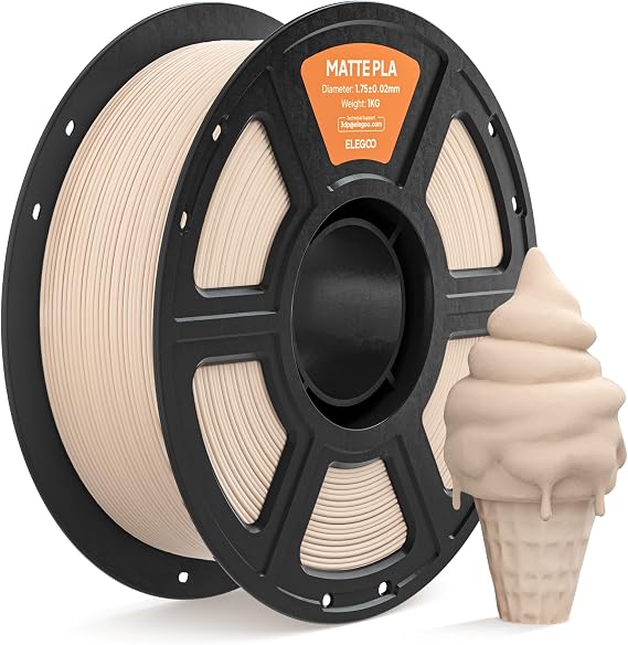 ELEGOO Matte PLA 3D Printer Filament 1.75mm Beige 1KG, Matte Finish
