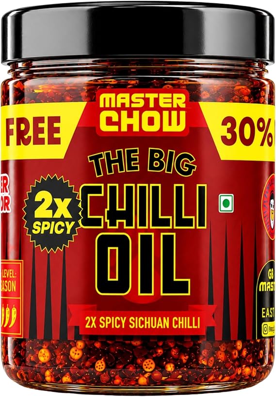 MasterChow 2X Extra Hot Chilli Oil Spicy Sichuan, Crispy Garlic 450g (1 Jar)