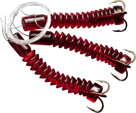Rod-N-Bobb's Tackle Beacon Catfish Red Dip Bait Worm Treble Hook (3 Pack) - #6 Hook Size
