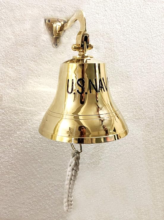 Antique Solid Brass 6" US Navy Ship Bell Ring Home Kitchen Outdoor Indoor Door Bell Wall Hanging Home Decorative