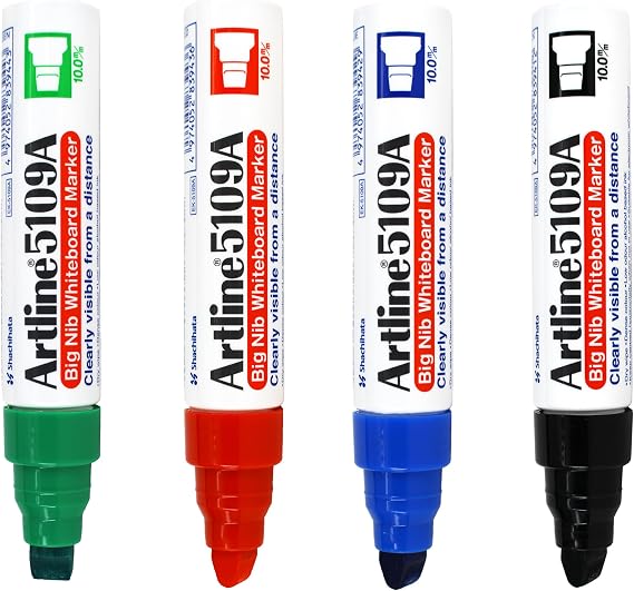 Artline Big Nib Whiteboard Pens with 10mm Chisel Nibs (Pack of 4)