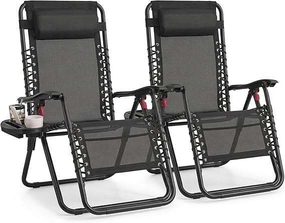 SONGMICS Set of 2 Zero Gravity Reclining Chairs, Folding Sun Loungers