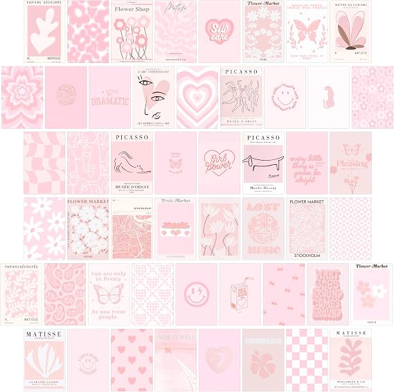 Pink Wall Collage Kit - Aesthetic Posters & Prints for Dorm Room Decor (50pcs 4x6 inch)