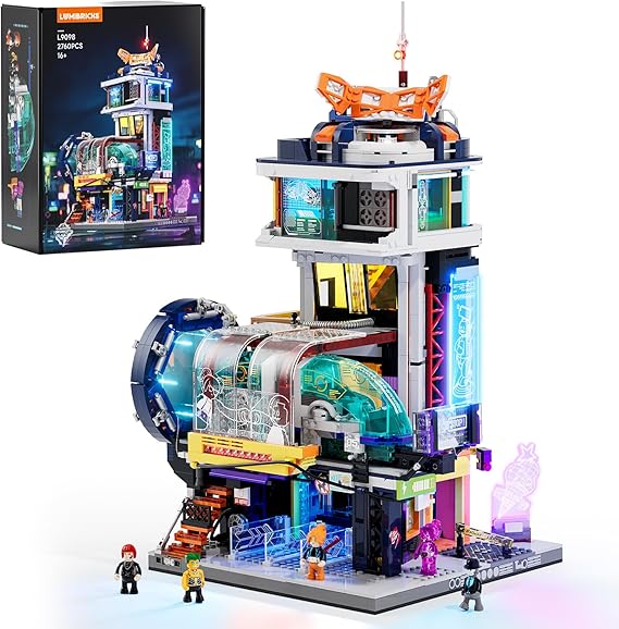 Lumibricks Cyberpunk Floating-Train-Station Lighting Building Set, 2760 Pcs
