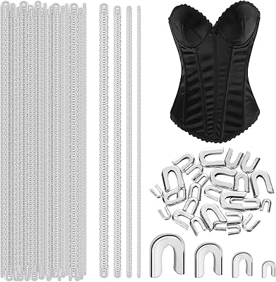 Tanstic 28Pcs 13.7 Inch Spiral Steel Boning Corset Boning Steel Spiral Corset Boning with 28pcs Steel Boning Tips for Sewing Corset Gowns