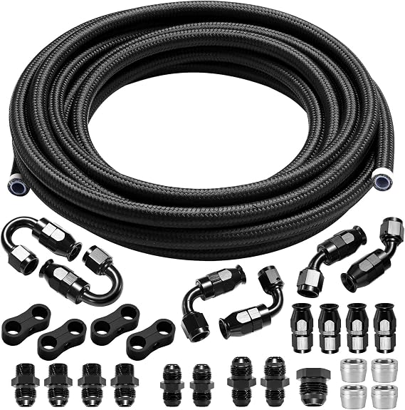 6AN PTFE Fuel Line Kit Nylon Braided PTFE Fuel Hose 20FT With AN6 Hose End Fitting For LS Swap EFI Fuel System