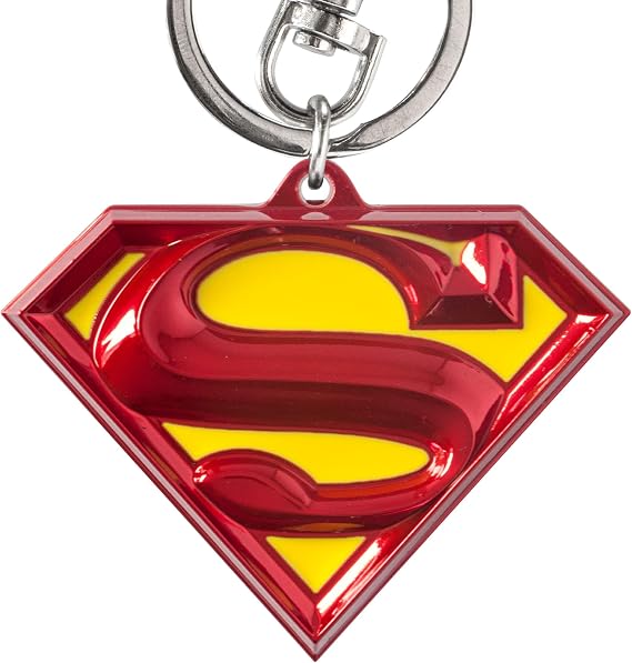 DC Colored Superman Logo Pewter Key Ring, Red