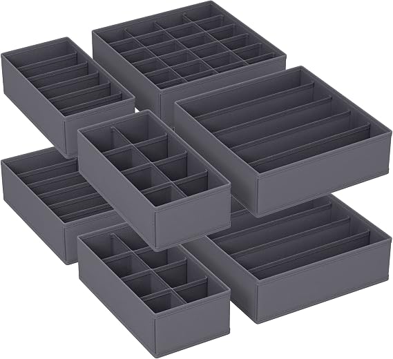 SONGMICS Underwear Organizer Set of 8, Drawer Organizer, Foldable, Wardrobe Organizer, Storage Box Cabinet, Fabric Boxes Storage, Bra, Socks, Tie, Gray RUS08GY