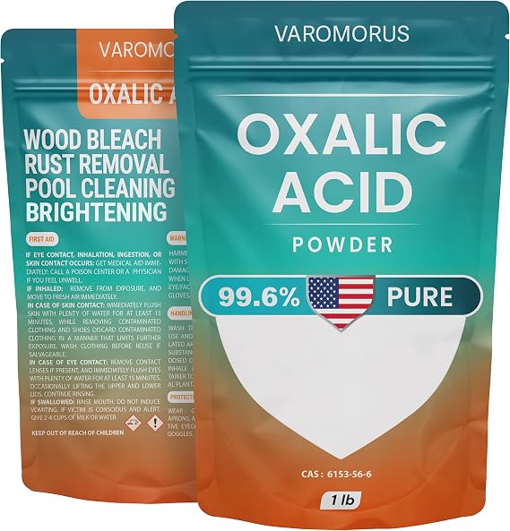 Varomorus Oxalic Acid 1 lbs - 99.6% Pure Fine Powder, Multi-Use Cleaner and Stain Remover for Wood, Metal, Rust, Wood Bleach, Hardwood Floor & Furniture Restorer, Pool - Industrial Cleaning Solution