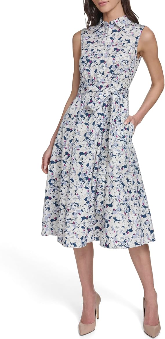 Calvin Klein Sleeveless Florla Cotton Aline Midi