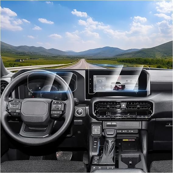 2Pack Screen Protector Foils Fit for Toyo ta Land Cruiser Prado 250 2024-2026 12.3-inch Navigation Screen Protector and Dashboard Screen Tempered Glass Touch Display Anti Scratch Protective Film Accessories