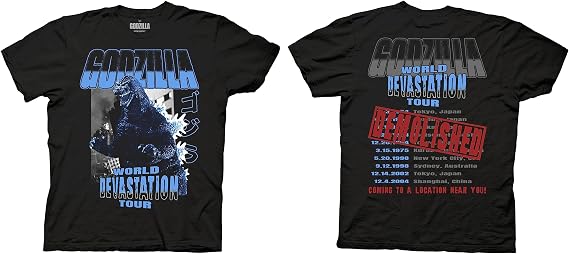 Godzilla World Devestation Tour Mens Adult T-Shirt(SM, Black)