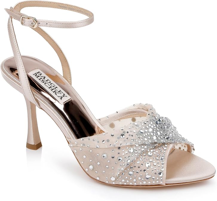Badgley Mischka Women's Cameryn Satin Peep-toe Stiletto With Crystal-embellished Mesh Overlay