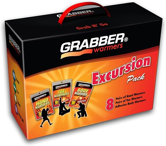 Grabber Warmers Grabber Excursion Multi-Pack Warmer Box, 8 Pair Hand, 8 Pair Toe, 8 Peel N' Stick Body Warmers, 24-Count