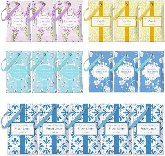 SCENTORINI Sachets for Drawers and Closets, Sachets Bags Long-Lasting, Lavender Linen Vanilla Cotton, Home Fragrance Sachet for Closet, Drawer, Wardrobe