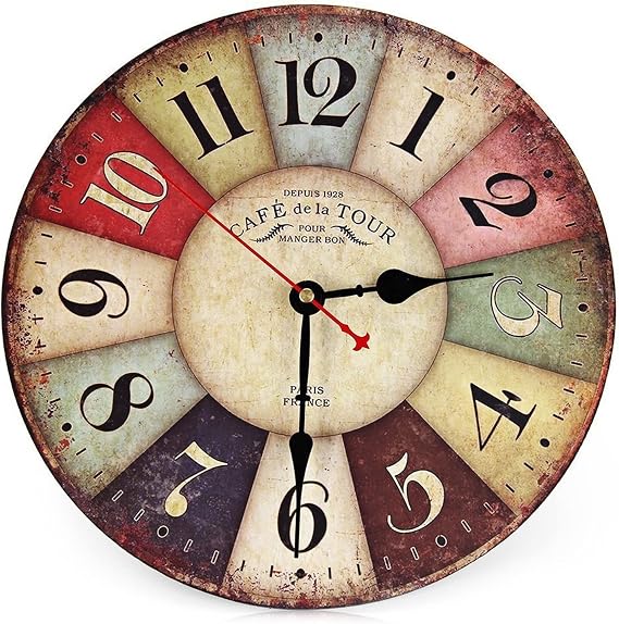 PARCJ 12-inch Vintage American Western Style Bar Creative Wall Clock Wooden Bedroom Silent Clock Wall Decorative Clock