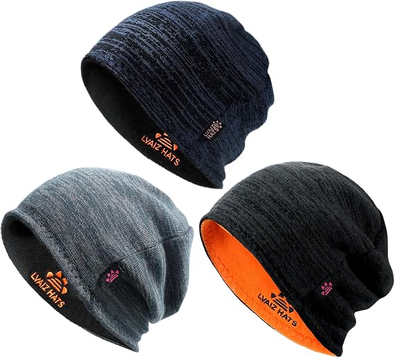 3 Pack Reversible Fleece Lined Beanie Hats for Men Women Winter Knit Hats
