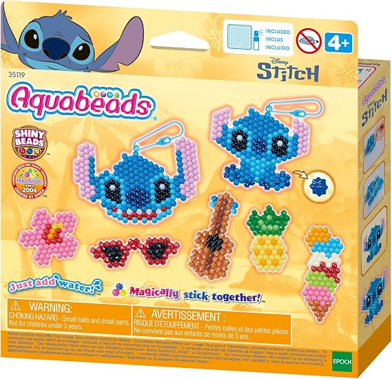 Aquabeads - 35119 Stitch Keyring Craft Set, Water Beads Craft Set for Children from 4 Years, Child Safe, No Ironing or Gluing Required