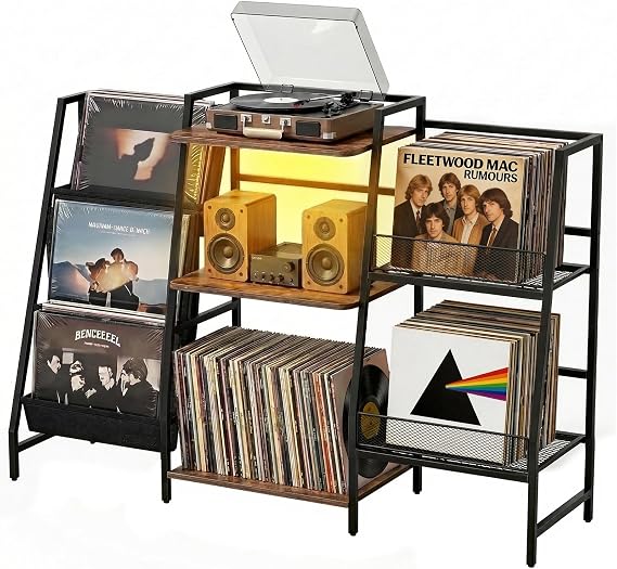 Record Player Stand with LED Lights,Vinyl Records Stands for Living Room