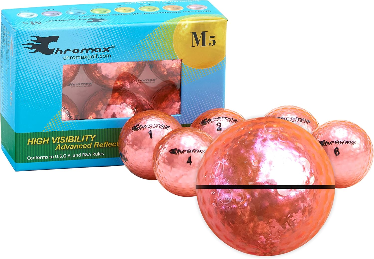 Chromax Metallic Pink AlignXL Personalized M5 Golf Balls - 6-Pack