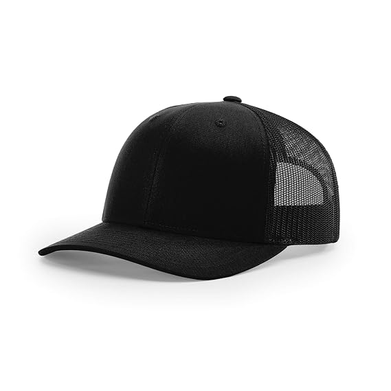 Richardson Unisex 112 Trucker Adjustable Snapback Baseball Cap, Solid Black, One Size Fits Most | Adjustable Snapback