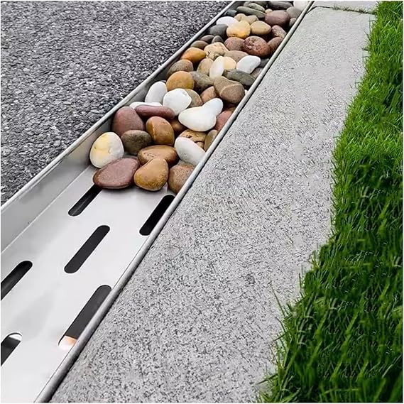 French Drain Kit for Yard, 6.7 Inches Wide Channel Drain Pipe Outdoor Trench Drainage System with Metal Grate/ Plate, Driveways Concrete Shower Diverter Rain Gutter ( Color : Silver , Size : 100x22x15