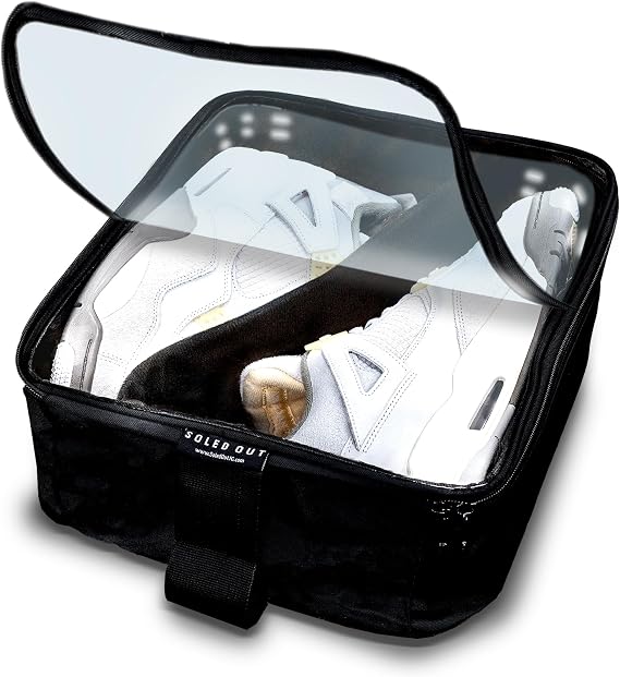 SoleGuardian XXL Sneaker Travel Case U.S. Brand Clear Waterproof Lid, Adjustable Dividers Soft Bag Organizer for up to 4 Pairs of Casual, Athletic, Golf & Sports Shoes, Gift for Men & Women (1)