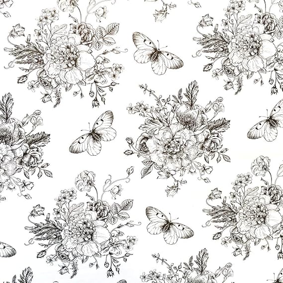 Self Adhesive Vinyl White and Black Vintage Floral Shelf Liner Contact Paper for Cabinets Dresser Drawer Furniture Walls Decal 17.7X117 Inches